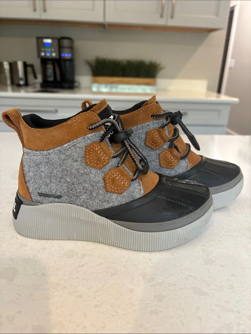 Sorel Kids Waterproof Ankle Boots in Gray, Brown and Black